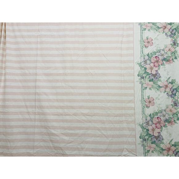 Vintage Sanderson Queen Flat Fitted Sheet Pink Floral Stripes No Iron Made USA - Picture 9 of 9